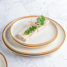 Load image into Gallery viewer, AmorArc Ceramic Plates Set of 6, 8.5 Inch Handmade Reactive Glaze Stoneware Plates set for Dessert, Salad, Appetizer, Dinner, Microwave & Dishwasher Safe, Scratch Resistant-Pearl White