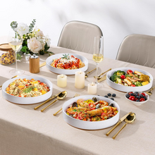 Load image into Gallery viewer, AmorArc 9.0" Large Ceramic Pasta Bowls, 32oz Handmade Speckled Stoneware Pasta Bowls Set of 4, Microwave & Dishwasher Safe Bowls With Terracotta Underside for Fruit Pasta Salad-White