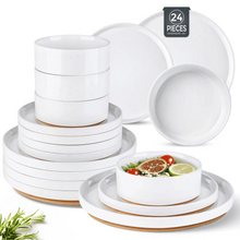 Load image into Gallery viewer, AmorArc Ceramic Dinnerware Set for 8 | Speckled Stoneware Plates and Bowls with unglazed terracotta | Scratch Resistant, Dishwasher & Microwave Safe ,Service for 8 Dishes Set(24pcs),White
