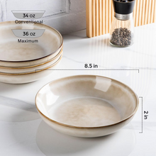 Load image into Gallery viewer, AmorArc 8.5'' Large Pasta Bowls, 36oz Ceramic Salad Serving Bowls Set of 4 for Kitchen, Wide Stoneware Bowls for Pasta,Salad,Fruit,Bread, Microwave Safe, Cappuccino
