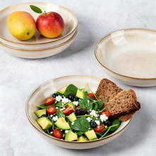 Load image into Gallery viewer, AmorArc 8.5'' Large Pasta Bowls, 36oz Ceramic Salad Serving Bowls Set of 4 for Kitchen, Wide Stoneware Bowls for Pasta,Salad,Fruit,Bread, Microwave Safe, Cappuccino
