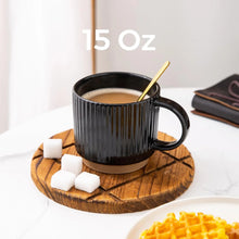 Load image into Gallery viewer, AmorArc 15OZ Stackable Coffee Mugs, Ceramic Coffee Mugs with Texture Patterns for Man,Woman,Dad,Mom, Modern Coffee Mugs Set of 4 for Latte/Cappuccino/Cocoa. Dishwasher&amp;Microwave Safe, Black
