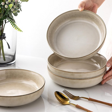 Load image into Gallery viewer, AmorArc 8.75'' Large Ceramic Pasta Bowls, 38oz Stoneware Pasta Serving Bowls Set of 4 for Kitchen, Wide Bowls for Fruit,Pasta,Salad,Oatmeal,Meal, Microwave Safe, Reactive Glaze-Cappuccino
