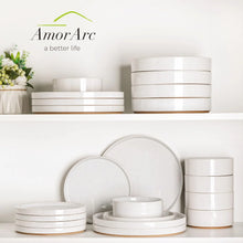 Load image into Gallery viewer, AmorArc Ceramic Dinnerware Set for 4 | Speckled Stoneware Plates and Bowls with unglazed terracotta | Scratch Resistant, Dishwasher &amp; Microwave Safe ,Service for 4 Dishes Set(12pcs),White
