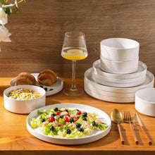 Load image into Gallery viewer, AmorArc Ceramic Dinnerware Set for 4 | Speckled Stoneware Plates and Bowls with unglazed terracotta | Scratch Resistant, Dishwasher &amp; Microwave Safe ,Service for 4 Dishes Set(12pcs),White
