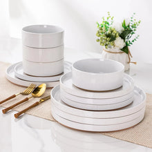 Load image into Gallery viewer, AmorArc Ceramic Dinnerware Set for 4 | Speckled Stoneware Plates and Bowls with unglazed terracotta | Scratch Resistant, Dishwasher &amp; Microwave Safe ,Service for 4 Dishes Set(12pcs),White
