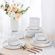 Load image into Gallery viewer, AmorArc Ceramic Dinnerware Set for 6 | Speckled Stoneware Plates and Bowls with unglazed terracotta | Scratch Resistant, Dishwasher &amp; Microwave Safe ,Service for 6 Dishes Set(18pcs),White
