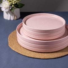 Load image into Gallery viewer, AmorArc Ceramic Dinnerware Set for 4 | Speckled Stoneware Plates and Bowls with unglazed terracotta | Scratch Resistant, Dishwasher &amp; Microwave Safe Dishes Sets- 12-Pcs Pink
