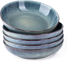 Load image into Gallery viewer, AmorArc 8.5'' Large Ceramic Pasta Bowls Set, 36oz Stoneware Bowls Set of 6 for Kitchen, Reavtive Glaze Bowls-Microwave,Dishwasher Safe for Pasta,Salad,Oatmeal-Ceylon Blue
