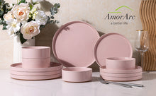 Load image into Gallery viewer, AmorArc Ceramic Dinnerware Set for 4 | Speckled Stoneware Plates and Bowls with unglazed terracotta | Scratch Resistant, Dishwasher &amp; Microwave Safe Dishes Sets- 12-Pcs Pink
