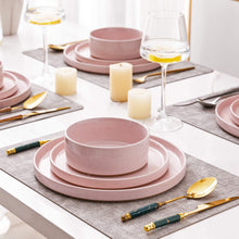Load image into Gallery viewer, AmorArc Ceramic Dinnerware Set for 4 | Speckled Stoneware Plates and Bowls with unglazed terracotta | Scratch Resistant, Dishwasher &amp; Microwave Safe Dishes Sets- 12-Pcs Pink
