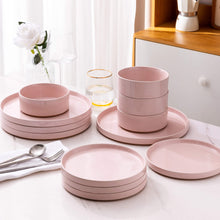 Load image into Gallery viewer, AmorArc Ceramic Dinnerware Set for 4 | Speckled Stoneware Plates and Bowls with unglazed terracotta | Scratch Resistant, Dishwasher &amp; Microwave Safe Dishes Sets- 12-Pcs Pink
