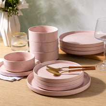 Load image into Gallery viewer, AmorArc Ceramic Dinnerware Set for 4 | Speckled Stoneware Plates and Bowls with unglazed terracotta | Scratch Resistant, Dishwasher &amp; Microwave Safe Dishes Sets- 12-Pcs Pink
