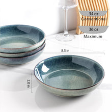 Load image into Gallery viewer, AmorArc 8.5'' Large Ceramic Pasta Bowls Set, 36oz Stoneware Bowls Set of 6 for Kitchen, Reavtive Glaze Bowls-Microwave,Dishwasher Safe for Pasta,Salad,Oatmeal-Ceylon Blue
