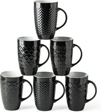 Load image into Gallery viewer, AmorArc Extra Large Coffee Mugs Set of 6, 20oz Ceramic Tall Coffee Mugs Set with Textured Geometric Patterns for Latte/Tea/Beer/Hot Cocoa, Dishwasher &amp; Microwave Safe, Black
