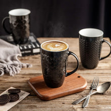 Load image into Gallery viewer, AmorArc Extra Large Coffee Mugs Set of 6, 20oz Ceramic Tall Coffee Mugs Set with Textured Geometric Patterns for Latte/Tea/Beer/Hot Cocoa, Dishwasher &amp; Microwave Safe, Black
