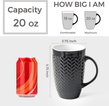 Load image into Gallery viewer, AmorArc Extra Large Coffee Mugs Set of 6, 20oz Ceramic Tall Coffee Mugs Set with Textured Geometric Patterns for Latte/Tea/Beer/Hot Cocoa, Dishwasher &amp; Microwave Safe, Black
