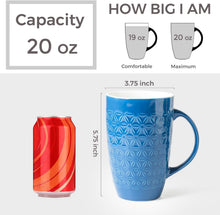 Load image into Gallery viewer, AmorArc Extra Large Coffee Mugs Set of 6, 20oz Ceramic Tall Coffee Mugs Set with Textured Geometric Patterns for Latte/Tea/Beer/Hot Cocoa, Dishwasher &amp; Microwave Safe, Blue
