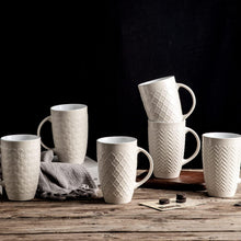 Load image into Gallery viewer, AmorArc Extra Large Coffee Mugs Set of 6, 20oz Ceramic Tall Coffee Mugs Set with Textured Geometric Patterns for Coffee/Tea/Beer/Hot Cocoa, Dishwasher &amp; Microwave Safe,Beige
