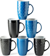 Load image into Gallery viewer, AmorArc Large Coffee Mugs Set of 6, 20oz Ceramic Tall Coffee Mugs Set with Textured Geometric Patterns for Latte/Tea/Beer/Hot Cocoa, Dishwasher &amp; Microwave Safe, Multi
