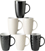 Load image into Gallery viewer, AmorArc Large Coffee Mugs Set of 6, 20oz Ceramic Tall Coffee Mugs Set with Textured Geometric Patterns for Coffee/Tea/Beer/Hot Cocoa, Dishwasher &amp; Microwave Safe, Black&amp;Beige
