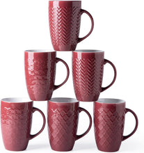 Load image into Gallery viewer, AmorArc Extra Large Coffee Mugs Set of 6, 20oz Ceramic Tall Coffee Mugs Set with Textured Geometric Patterns for Latte/Tea/Beer/Hot Cocoa, Dishwasher &amp; Microwave Safe,Burgundy
