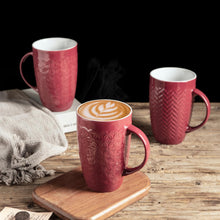 Load image into Gallery viewer, AmorArc Extra Large Coffee Mugs Set of 6, 20oz Ceramic Tall Coffee Mugs Set with Textured Geometric Patterns for Latte/Tea/Beer/Hot Cocoa, Dishwasher &amp; Microwave Safe,Burgundy
