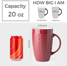 Load image into Gallery viewer, AmorArc Extra Large Coffee Mugs Set of 6, 20oz Ceramic Tall Coffee Mugs Set with Textured Geometric Patterns for Latte/Tea/Beer/Hot Cocoa, Dishwasher &amp; Microwave Safe,Burgundy
