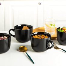 Load image into Gallery viewer, AmorArc 24 oz Soup Mugs with Handles, Jumbo Ceramic Bowls Mugs Set with handles for Coffee Cereal Cappuccino Snacks, Microwave&amp;Dishwasher safe Soup Cups for Meal-Black
