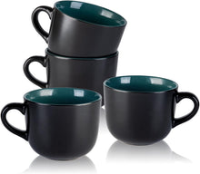 Load image into Gallery viewer, AmorArc 24 oz Soup Mugs with Handles, Jumbo Ceramic Bowls Mugs Set with handles for Coffee Cereal Cappuccino Snacks, Microwave&amp;Dishwasher safe Soup Cups for Meal-Green
