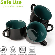 Load image into Gallery viewer, AmorArc 24 oz Soup Mugs with Handles, Jumbo Ceramic Bowls Mugs Set with handles for Coffee Cereal Cappuccino Snacks, Microwave&amp;Dishwasher safe Soup Cups for Meal-Green
