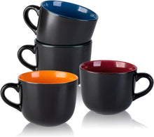 Load image into Gallery viewer, AmorArc 24 oz Soup Mugs with Handles, Jumbo Ceramic Bowls Mugs Set with handles for Coffee Cereal Cappuccino Snacks, Microwave&amp;Dishwasher safe Soup Cups for Meal-Multicolor
