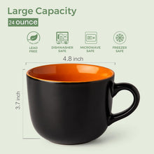 Load image into Gallery viewer, AmorArc 24 oz Soup Mugs with Handles, Jumbo Ceramic Bowls Mugs Set with handles for Coffee Cereal Cappuccino Snacks, Microwave&amp;Dishwasher safe Soup Cups for Meal-Orange
