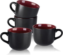 Load image into Gallery viewer, AmorArc 24 oz Soup Mugs with Handles, Jumbo Ceramic Bowls Mugs Set with handles for Coffee Cereal Cappuccino Snacks, Microwave&amp;Dishwasher safe Soup Cups for Meal-Burgundy
