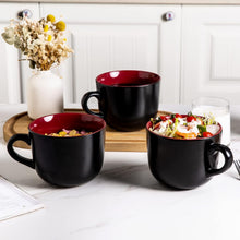 Load image into Gallery viewer, AmorArc 24 oz Soup Mugs with Handles, Jumbo Ceramic Bowls Mugs Set with handles for Coffee Cereal Cappuccino Snacks, Microwave&amp;Dishwasher safe Soup Cups for Meal-Burgundy
