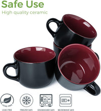 Load image into Gallery viewer, AmorArc 24 oz Soup Mugs with Handles, Jumbo Ceramic Bowls Mugs Set with handles for Coffee Cereal Cappuccino Snacks, Microwave&amp;Dishwasher safe Soup Cups for Meal-Burgundy
