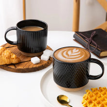 Load image into Gallery viewer, AmorArc 15OZ Stackable Coffee Mugs, Ceramic Coffee Mugs with Texture Patterns for Man,Woman,Dad,Mom, Modern Coffee Mugs Set of 4 for Latte/Cappuccino/Cocoa. Dishwasher&amp;Microwave Safe, Black
