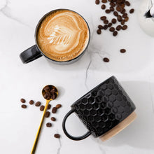 Load image into Gallery viewer, AmorArc 15OZ Stackable Coffee Mugs, Ceramic Coffee Mugs with Texture Patterns for Man,Woman,Dad,Mom, Modern Coffee Mugs Set of 4 for Latte/Cappuccino/Cocoa. Dishwasher&amp;Microwave Safe, Black
