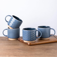 Load image into Gallery viewer, AmorArc 12OZ Stackable Coffee Mugs, Ceramic Coffee Cups with Texture Patterns for Man,Woman,Dad,Mom, Modern Coffee Mugs Set of 4 for Latte/Cappuccino/Cocoa. Dishwasher&amp;Microwave Safe, Blue
