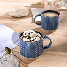Load image into Gallery viewer, AmorArc 12OZ Stackable Coffee Mugs, Ceramic Coffee Cups with Texture Patterns for Man,Woman,Dad,Mom, Modern Coffee Mugs Set of 4 for Latte/Cappuccino/Cocoa. Dishwasher&amp;Microwave Safe, Blue
