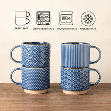 Load image into Gallery viewer, AmorArc 12OZ Stackable Coffee Mugs, Ceramic Coffee Cups with Texture Patterns for Man,Woman,Dad,Mom, Modern Coffee Mugs Set of 4 for Latte/Cappuccino/Cocoa. Dishwasher&amp;Microwave Safe, Blue
