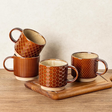Load image into Gallery viewer, AmorArc 12OZ Stackable Coffee Mugs, Ceramic Coffee Cups with Texture Patterns for Man,Woman,Dad,Mom, Modern Coffee Mugs Set of 4 for Latte/Cappuccino/Cocoa. Dishwasher&amp;Microwave Safe, Caramel
