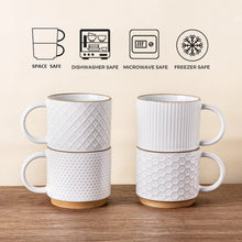 Load image into Gallery viewer, AmorArc 15OZ Stackable Coffee Mugs, Ceramic Coffee Cups with Texture Patterns for Man,Woman,Dad,Mom, Modern Coffee Mugs Set of 4 for Latte/Cappuccino/Cocoa. Dishwasher&amp;Microwave Safe, Off White
