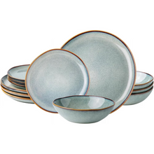 Load image into Gallery viewer, AmorArc Ceramic Dinnerware Sets,Handmade Reactive Glaze Stoneware Plates and Bowls Sets,Highly Chip and Crack Resistant | Dishwasher &amp; Microwave Safe Dishes Set,Service for 4 Dishes Set(12pc),OCEAN
