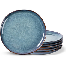 Load image into Gallery viewer, AmorArc Ceramic Dinner Plates Set of 6, 10.5 Inch Handmade Reactive Glaze Stoneware Plates, Rustic Shape Dinnerware Dish Set for Kitchen, Microwave &amp; Dishwasher Safe, Scratch Resistant-Ceylon Blue
