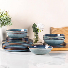 Load image into Gallery viewer, AmorArc Ceramic Dinner Plates Set of 6, 10.5 Inch Handmade Reactive Glaze Stoneware Plates, Rustic Shape Dinnerware Dish Set for Kitchen, Microwave &amp; Dishwasher Safe, Scratch Resistant-Ceylon Blue
