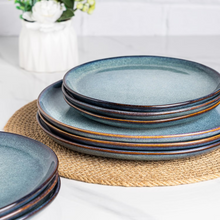 Load image into Gallery viewer, AmorArc Ceramic Dinner Plates Set of 6, 10.5 Inch Handmade Reactive Glaze Stoneware Plates, Rustic Shape Dinnerware Dish Set for Kitchen, Microwave &amp; Dishwasher Safe, Scratch Resistant-Ceylon Blue
