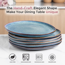 Load image into Gallery viewer, AmorArc Ceramic Dinner Plates Set of 6, 10.5 Inch Handmade Reactive Glaze Stoneware Plates, Rustic Shape Dinnerware Dish Set for Kitchen, Microwave &amp; Dishwasher Safe, Scratch Resistant-Ceylon Blue
