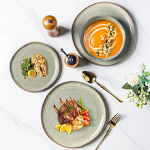 Load image into Gallery viewer, AmorArc Ceramic Dinner Plates Set of 6,10.5 Inch Handmade Reactive Glaze Stoneware Plates,Rustic Shape Dinnerware Dish Set for Kitchen,Microwave &amp; Dishwasher Safe,Scratch Resistant-Reactive Color
