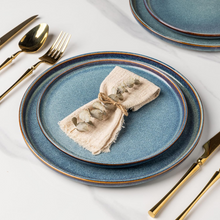 Load image into Gallery viewer, AmorArc Dinner Plates Set of 6, 10.5 Inch Reactive Glaze Ceramic Plates Set, Microwave, Dishwasher Safe, Scratch Resistant, Modern Large Dinnerware Dishes Set Kitchen Stoneware Plates-Ceylon Blue

